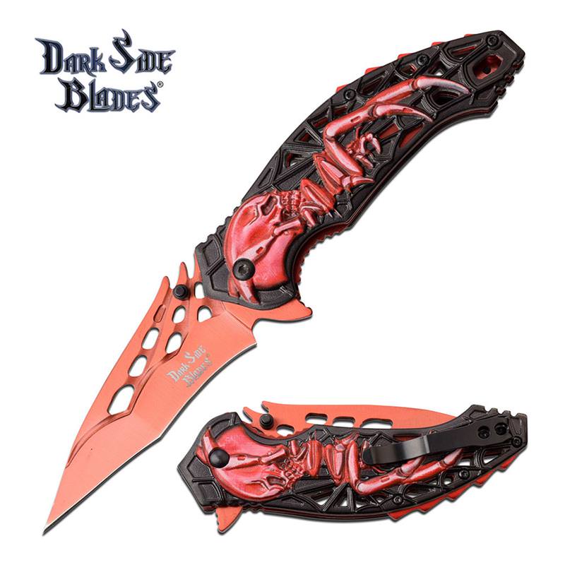 Skull Spider Fanntasy Spring Assisted Folding Pocket Knife Blue Red - Tophatter's Army Products & Self Defense Collectible Weapons - Tophatter Daily Deals